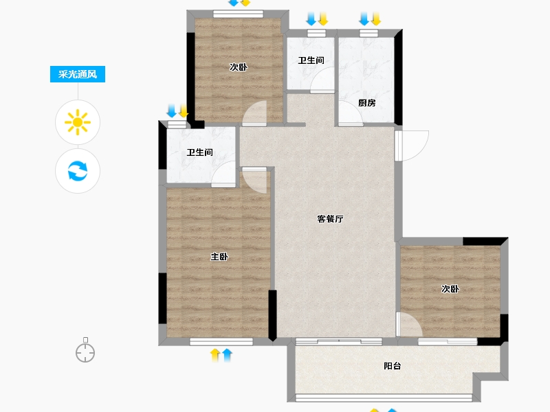 福建省-福州市-龙湖迪鑫紫宸府-88.58-户型库-采光通风