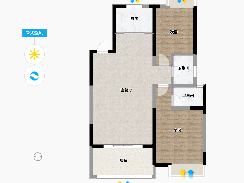 海南省-海口市-卓越·盈滨悦府-79.80-户型库-采光通风