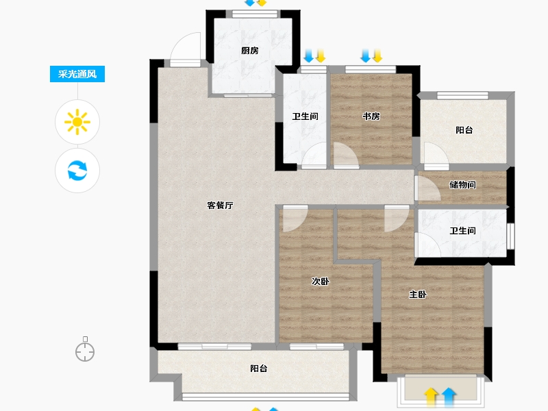 安徽省-马鞍山市-姑溪晓著-104.80-户型库-采光通风