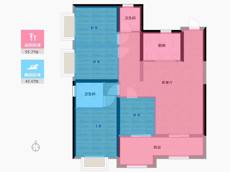 河南省-郑州市-信达天樾九章-87.85-户型库-动静分区