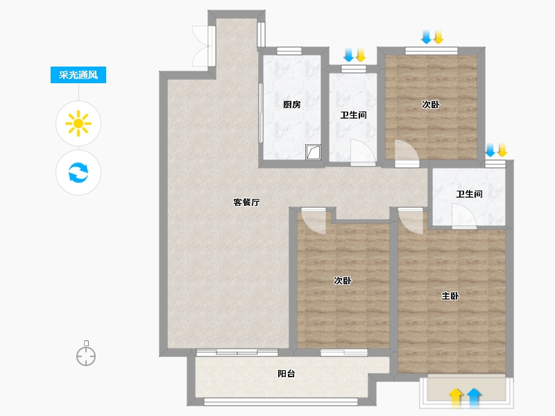 河南省-鹤壁市-建业世和府-100.24-户型库-采光通风