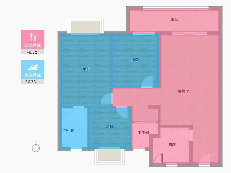 江苏省-苏州市-祥源悦江南-76.00-户型库-动静分区