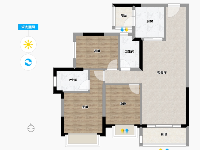 四川省-成都市-星河WORLD公园三号-81.92-户型库-采光通风