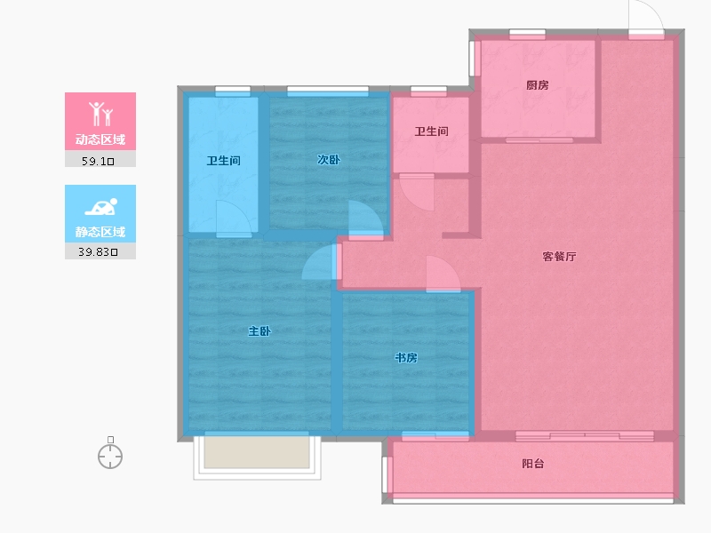 新疆维吾尔自治区-乌鲁木齐市-米东区-88.84-户型库-动静分区