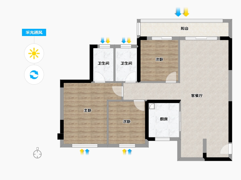 四川省-成都市-星河WORLD公园三号-91.95-户型库-采光通风