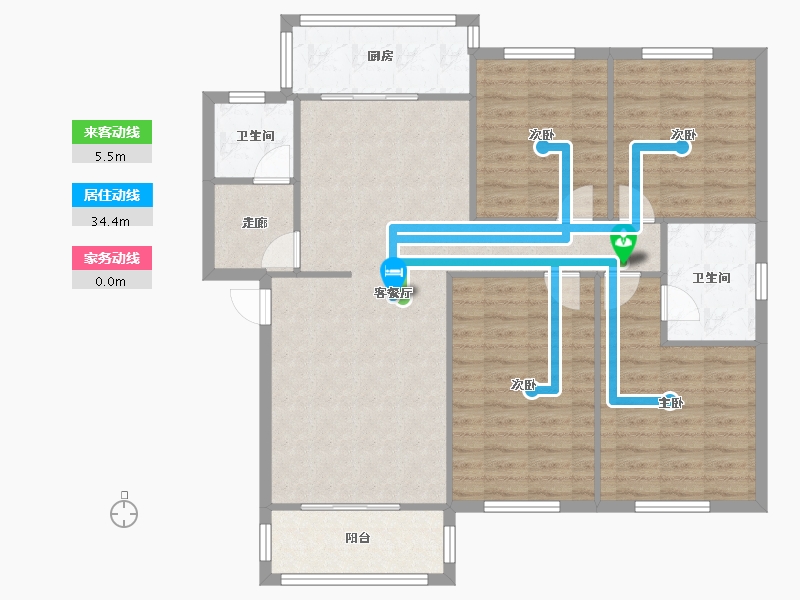 云南省-昆明市-白马小区高层住宅区-红塔组团-104.80-户型库-动静线