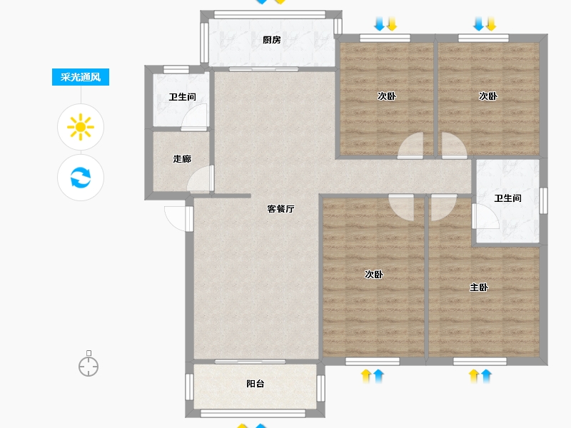 云南省-昆明市-白马小区高层住宅区-红塔组团-104.80-户型库-采光通风