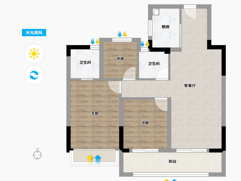 浙江省-杭州市-聆空云境-73.30-户型库-采光通风