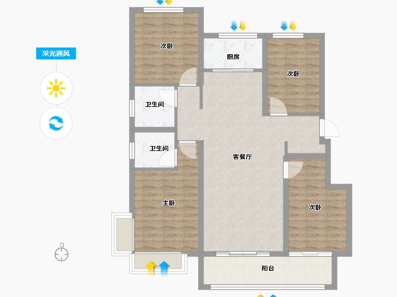 河北省-邢台市-清华公馆-102.40-户型库-采光通风