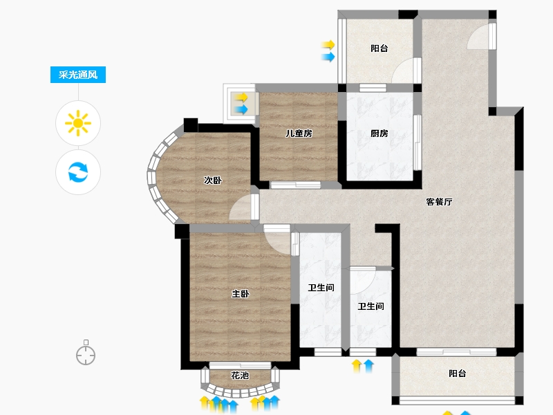 四川省-成都市-嘉合凤凰岛-84.11-户型库-采光通风