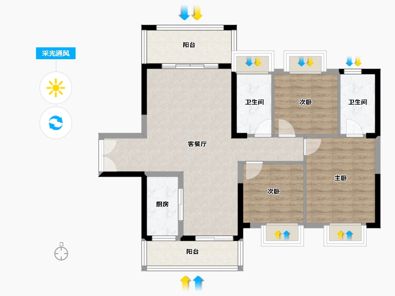 广东省-惠州市-鑫洲湖心岛1号-89.37-户型库-采光通风