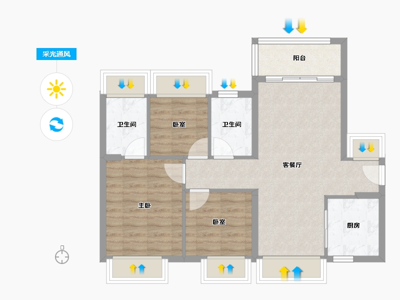 广东省-珠海市-粤海拾桂府-67.22-户型库-采光通风