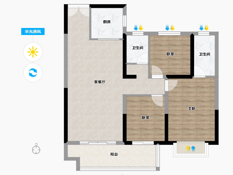 陕西省-宝鸡市-华厦中央印-88.38-户型库-采光通风