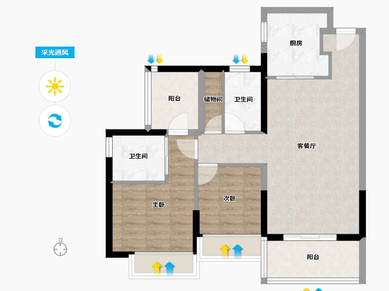 黑龙江省-鹤岗市-鼎胜金域阳光家园-71.20-户型库-采光通风