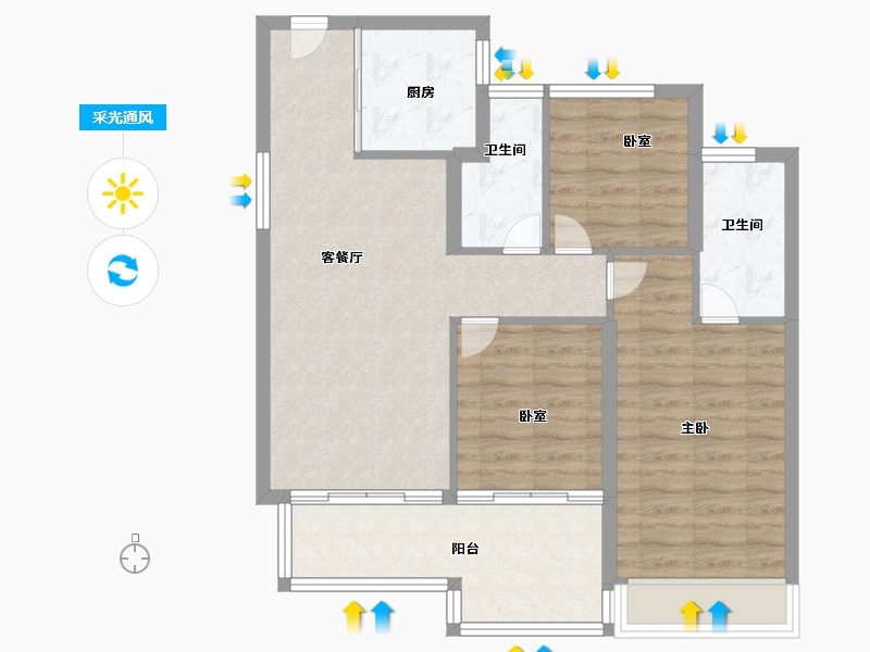 河南省-郑州市-信达天樾九章-80.20-户型库-采光通风