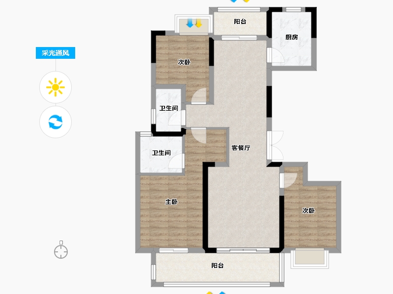 安徽省-阜阳市-吾悦公馆-105.60-户型库-采光通风