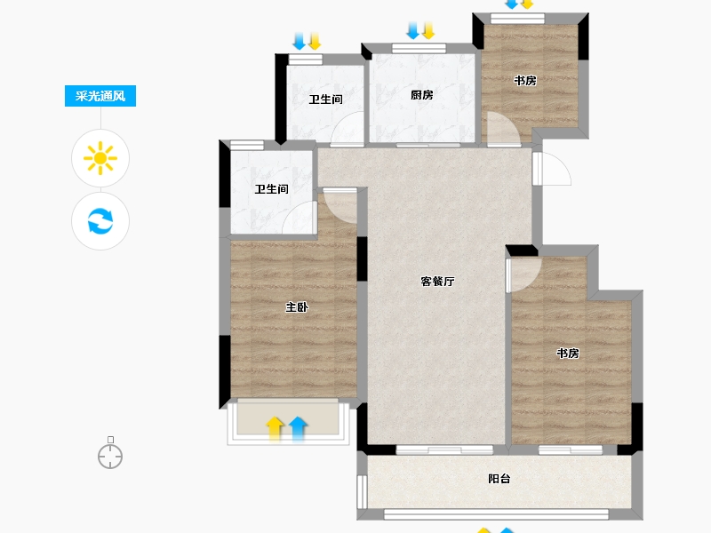 浙江省-杭州市-滨江翠栖府-75.61-户型库-采光通风