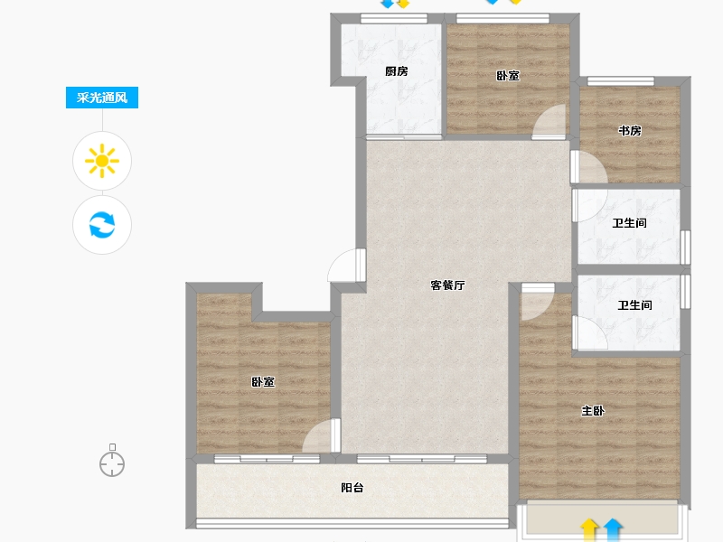 河南省-郑州市-保亿·豫景晨园-104.80-户型库-采光通风