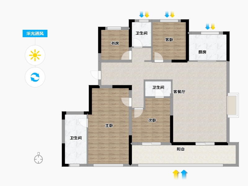 浙江省-台州市-绿城·明月听澜-140.00-户型库-采光通风