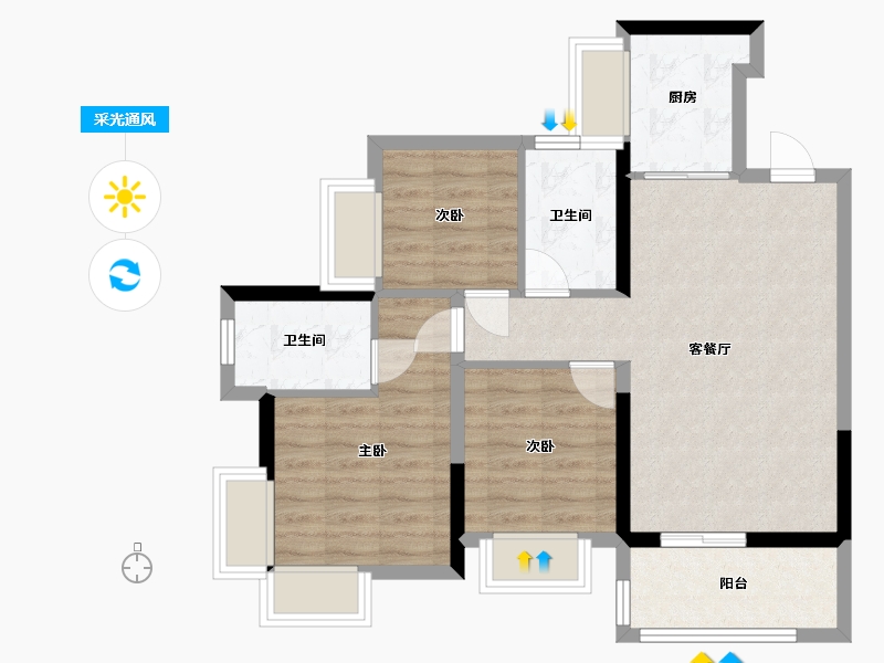 广东省-深圳市-颐峰名庭-71.31-户型库-采光通风