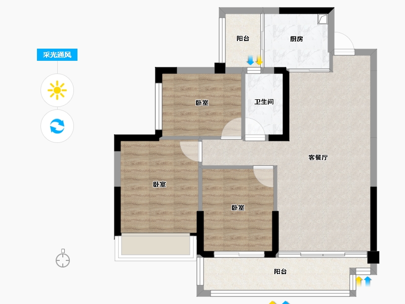 四川省-绵阳市-文泉锦樾-75.61-户型库-采光通风