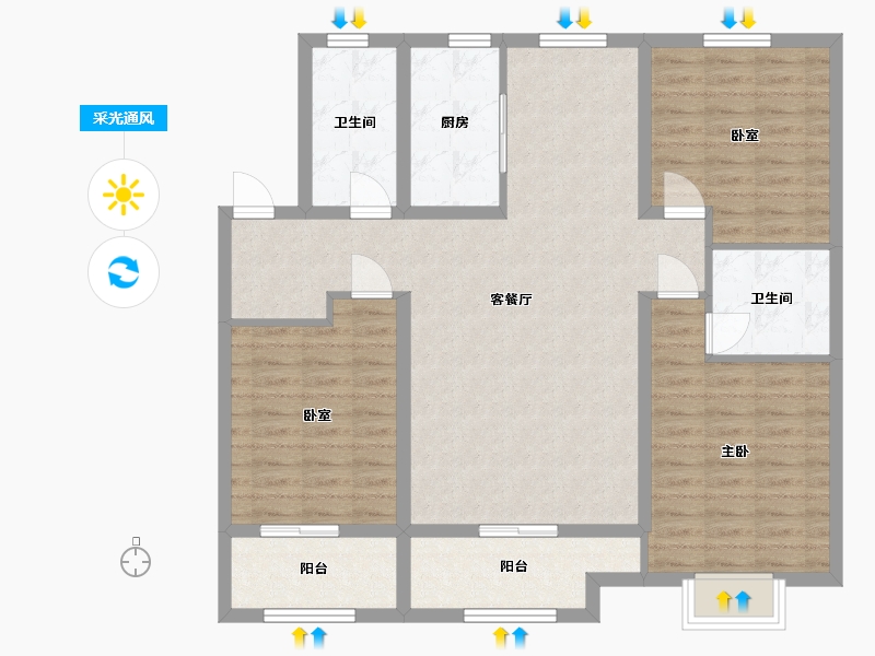 河北省-邯郸市-飞宇时代名郡-107.20-户型库-采光通风