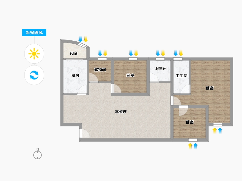 广东省-深圳市-百仕达花园(一期)-88.46-户型库-采光通风