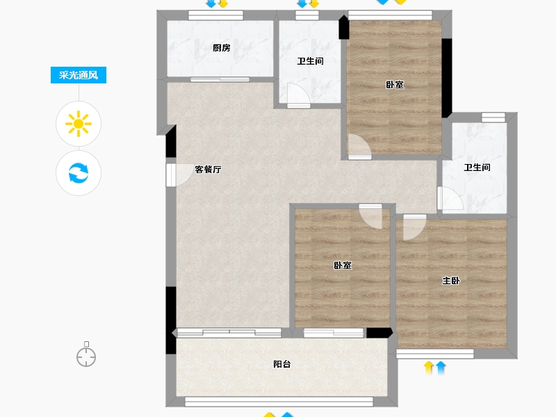 福建省-福州市-恒荣蓝泽悦滨江-66.79-户型库-采光通风