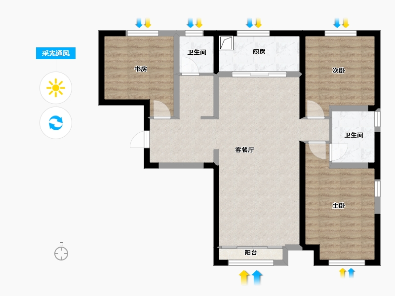 天津-天津市-清水蓝湾-95.00-户型库-采光通风