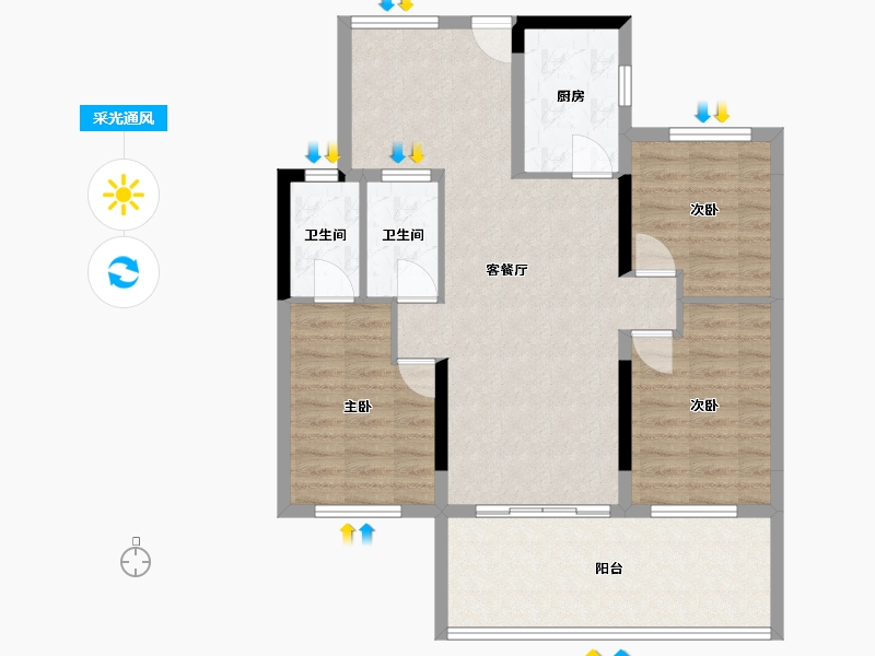 湖北省-十堰市-寿康·华悦府-88.23-户型库-采光通风