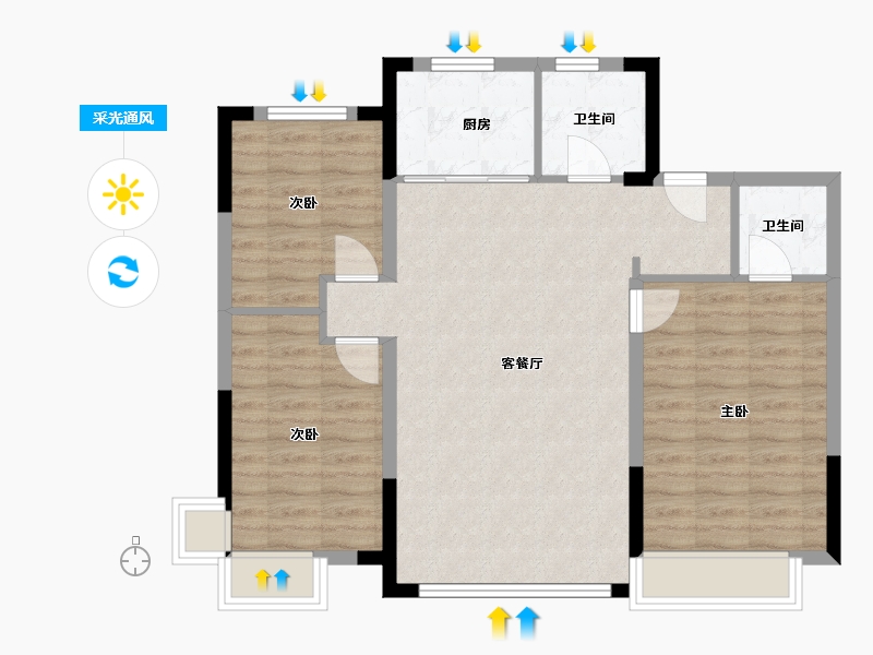 辽宁省-抚顺市-学府壹号-92.00-户型库-采光通风