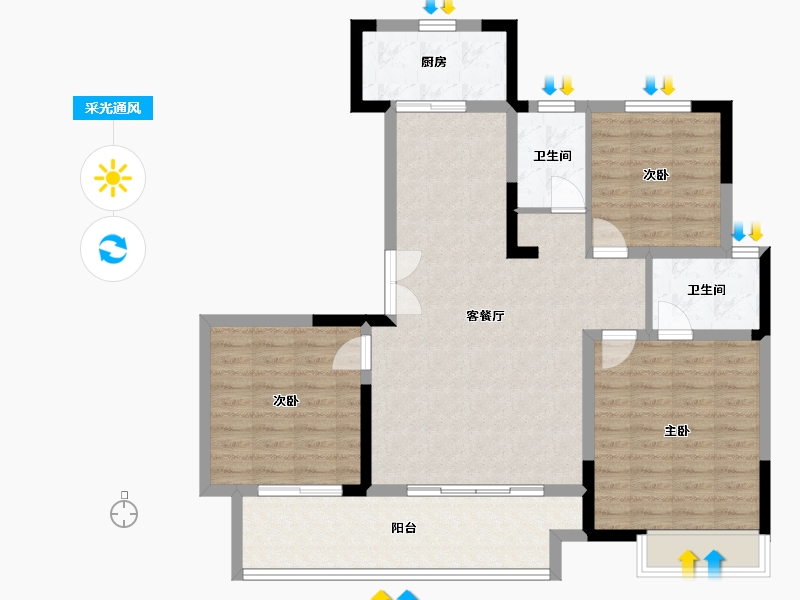 河南省-郑州市-润泓·东榕府-103.23-户型库-采光通风