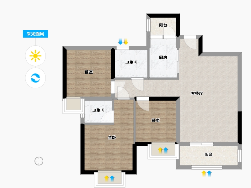 广东省-广州市-中山E城-71.20-户型库-采光通风