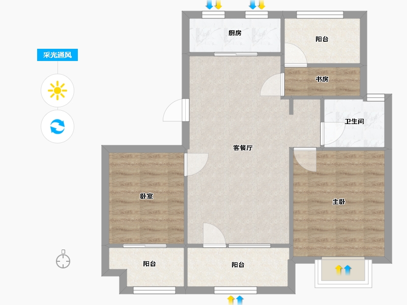 山东省-烟台市-东泰百合苑-75.00-户型库-采光通风