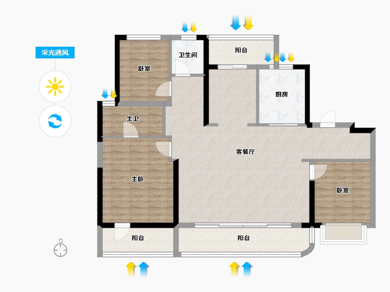 陕西省-西安市-中粮·悦著云轩-118.44-户型库-采光通风