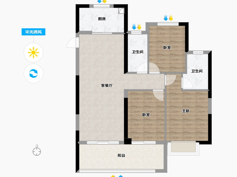 福建省-福州市-名城银河湾-89.57-户型库-采光通风