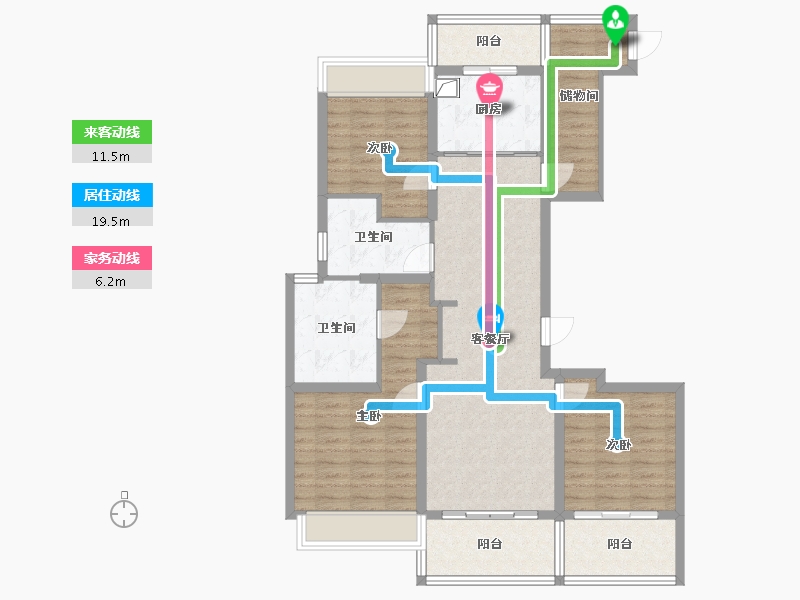 上海-上海市-新湖青蓝国际-95.60-户型库-动静线