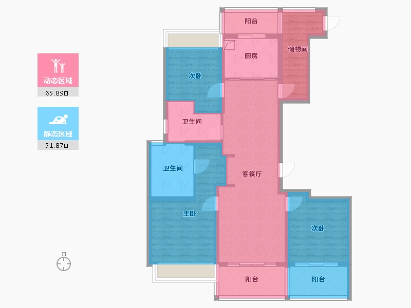 上海-上海市-新湖青蓝国际-95.60-户型库-动静分区