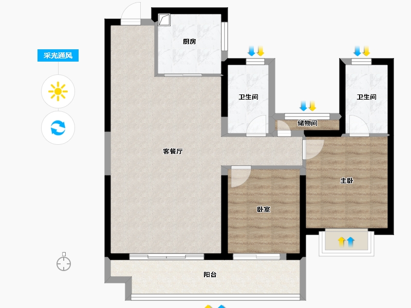 陕西省-咸阳市-秦都区-86.40-户型库-采光通风