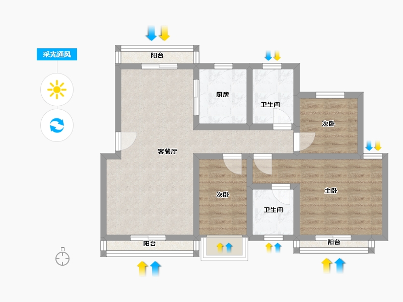 广东省-东莞市-帝豪花园-三期-70.16-户型库-采光通风