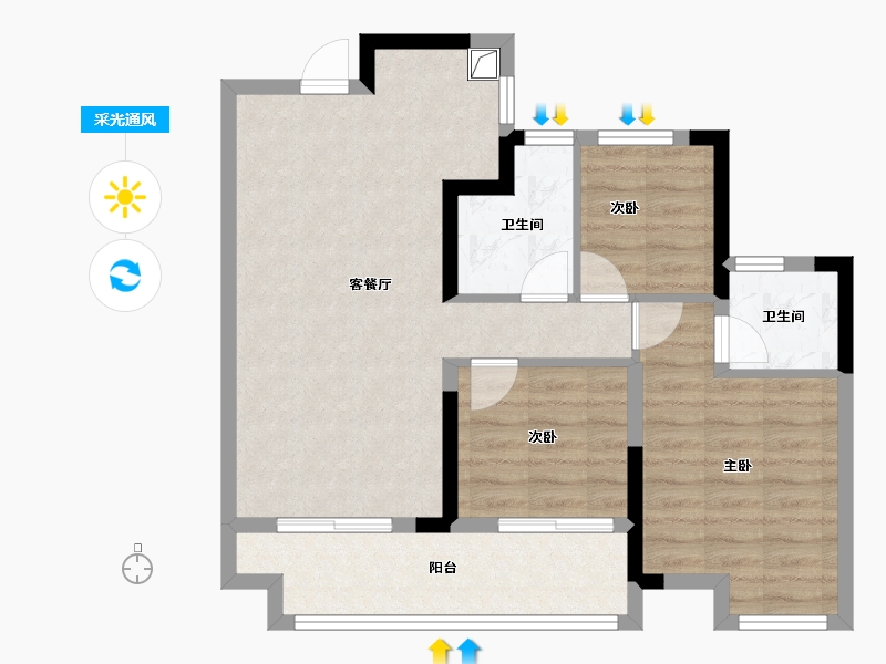 浙江省-嘉兴市-科大湖沁湾-71.20-户型库-采光通风