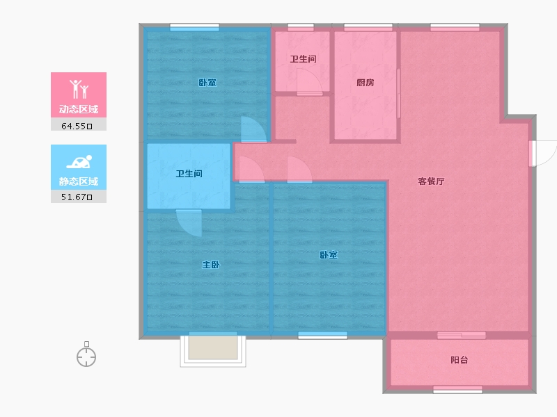 江苏省-连云港市-中骏雍景湾-106.65-户型库-动静分区