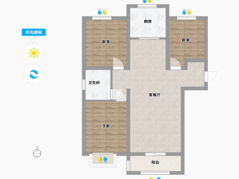 河北省-保定市-滨湖新区-89.60-户型库-采光通风