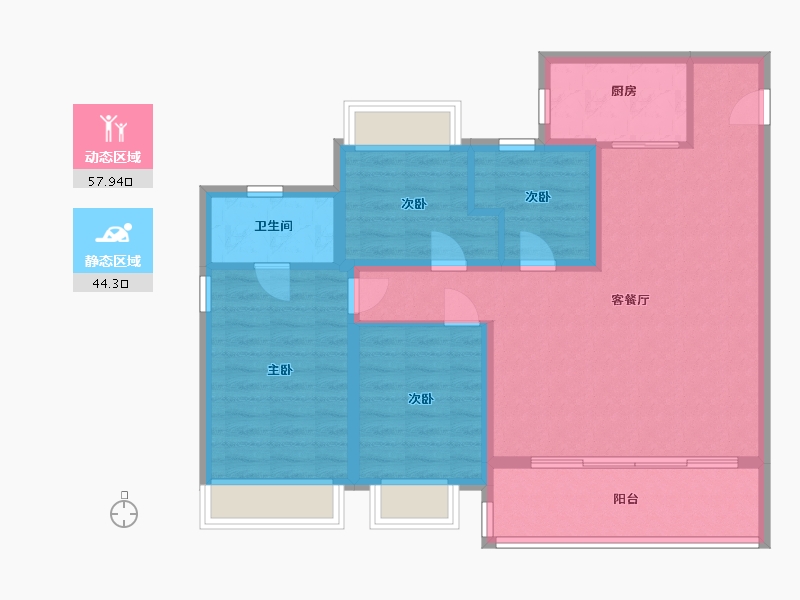 江苏省-无锡市-愉樾天成-105.66-户型库-动静分区