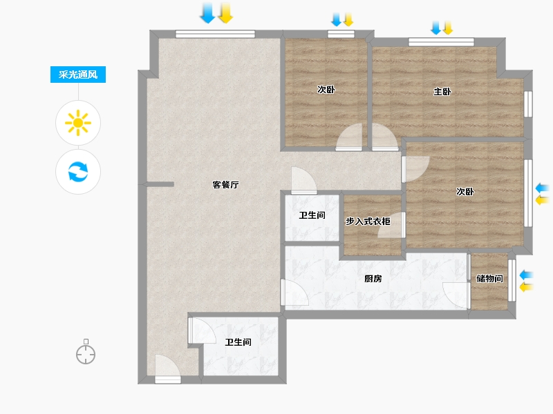 山东省-烟台市-阳光100城市广场-95.98-户型库-采光通风