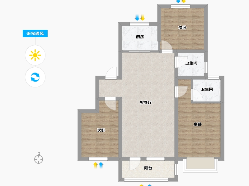 河北省-邯郸市-宣和叁号院-80.00-户型库-采光通风