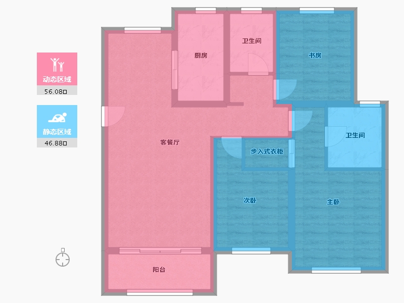 内蒙古自治区-巴彦淖尔市-金岸国际-106.40-户型库-动静分区