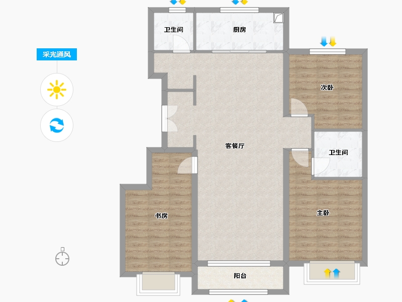 河北省-唐山市-水山金域蓝湾-三期-112.00-户型库-采光通风