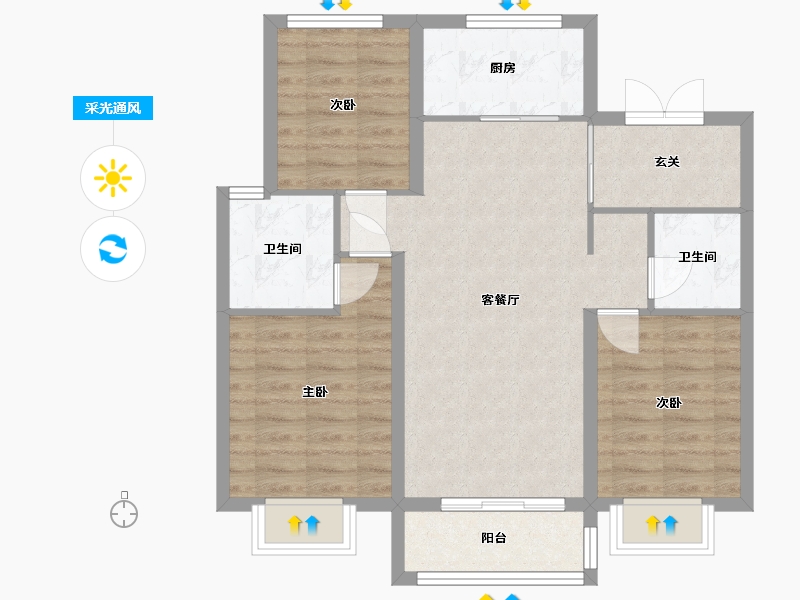 河北省-石家庄市-万科翡翠书院-89.03-户型库-采光通风