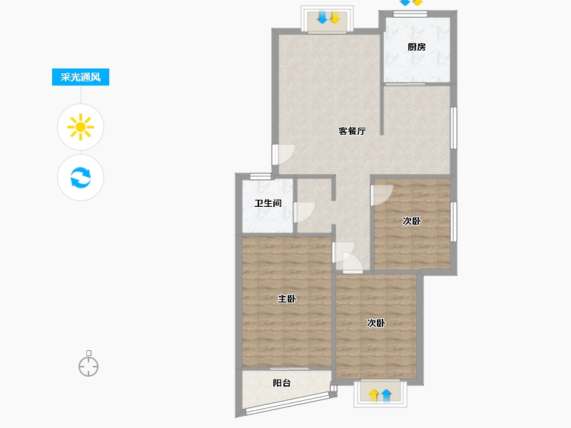 河南省-郑州市-金色港湾-100.75-户型库-采光通风